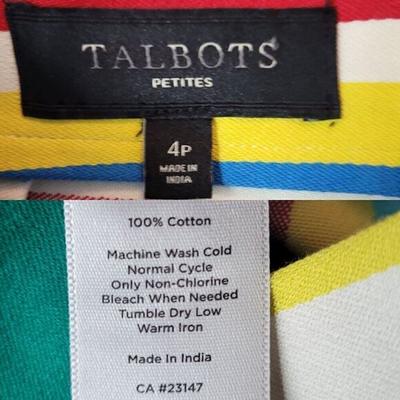 Talbots Petites Pencil Skirt 4P Multicolor Rainbow Striped Cotton Colorful Knee - Picture 3 of 9